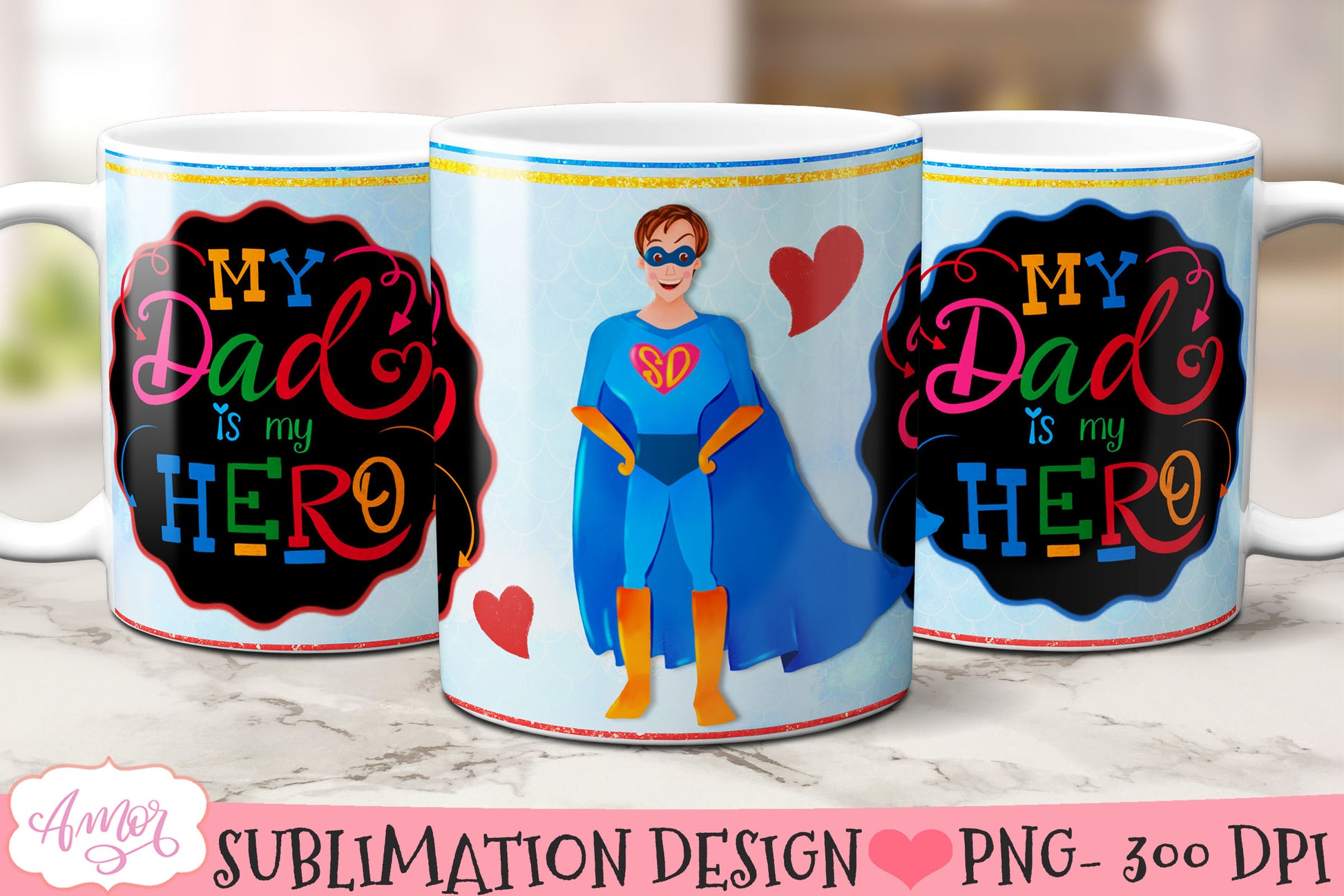 Super Dad Mug Wrap PNG Bundle for Father's Day