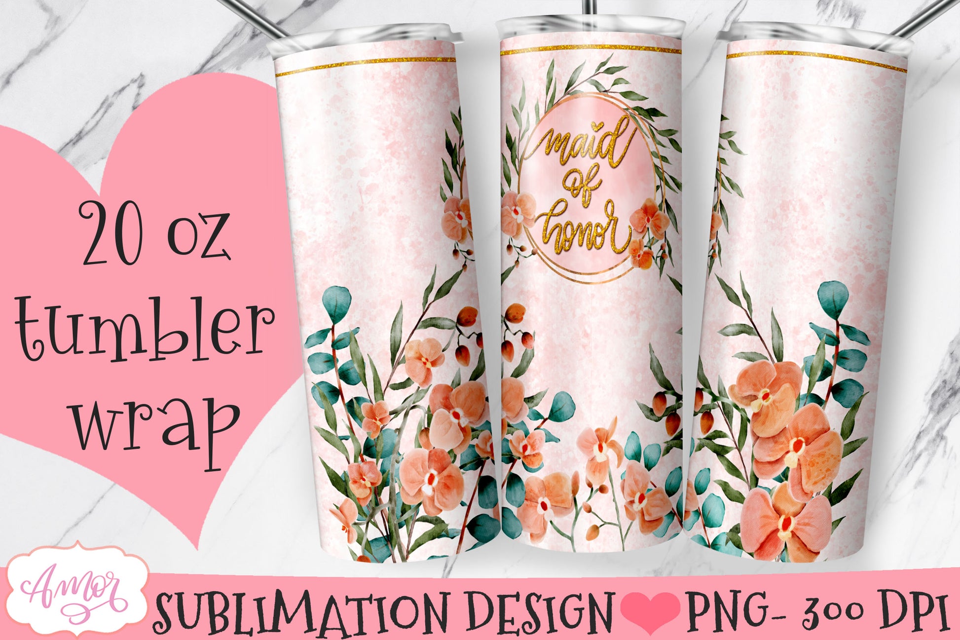 Floral Wedding Tumbler Wraps for Sublimation BUNDLE