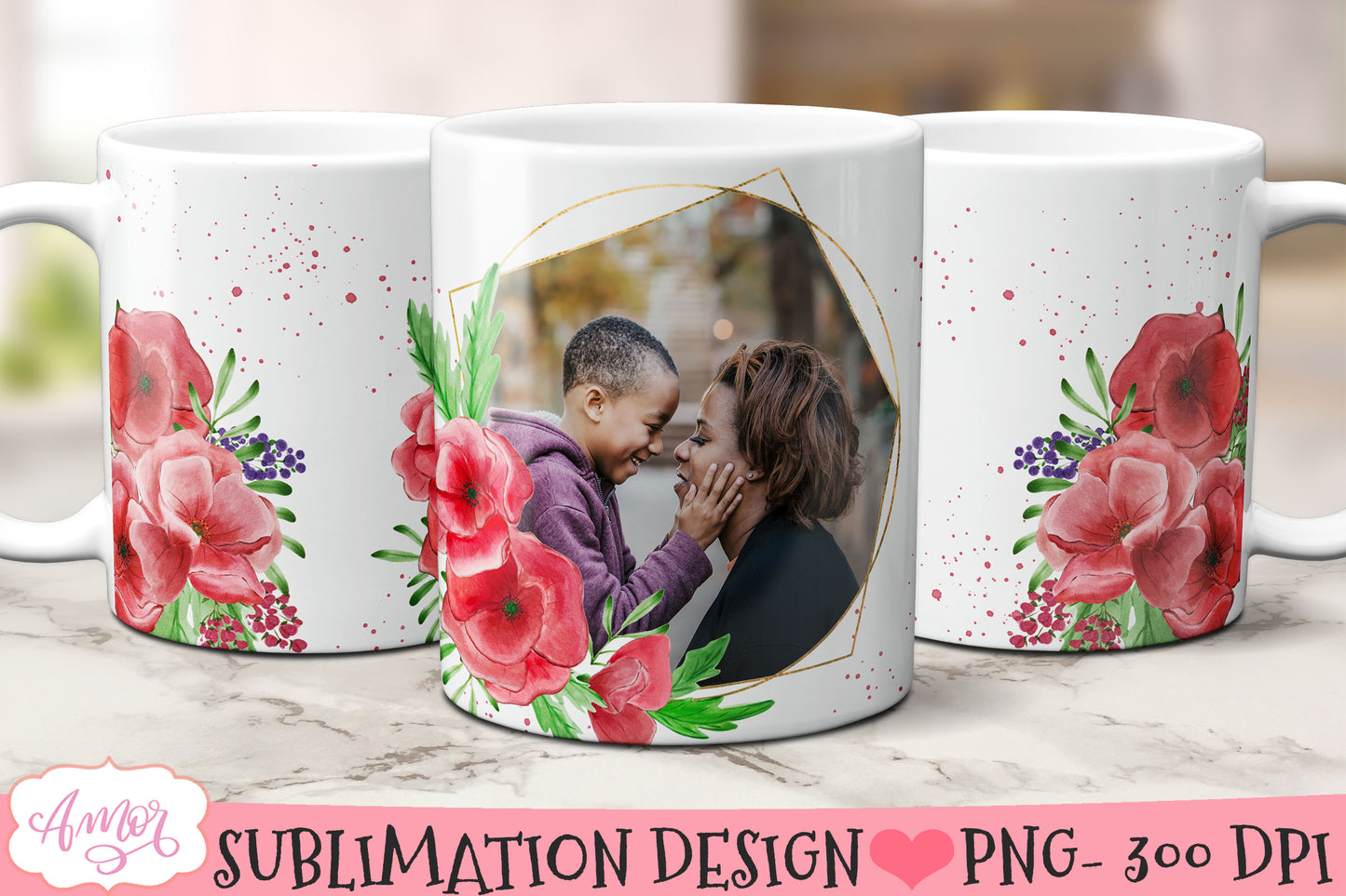 Floral photo mug sublimation bundle | customizable mugs PNG