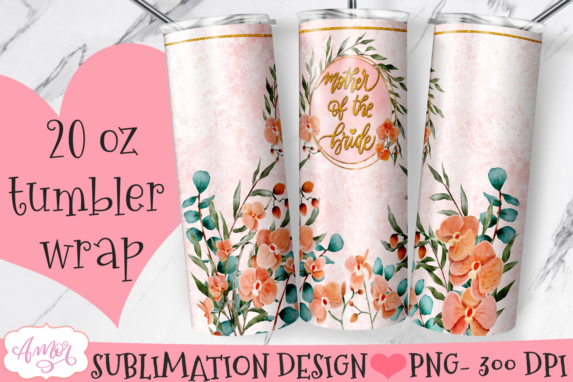 Floral Wedding Tumbler Wraps for Sublimation BUNDLE