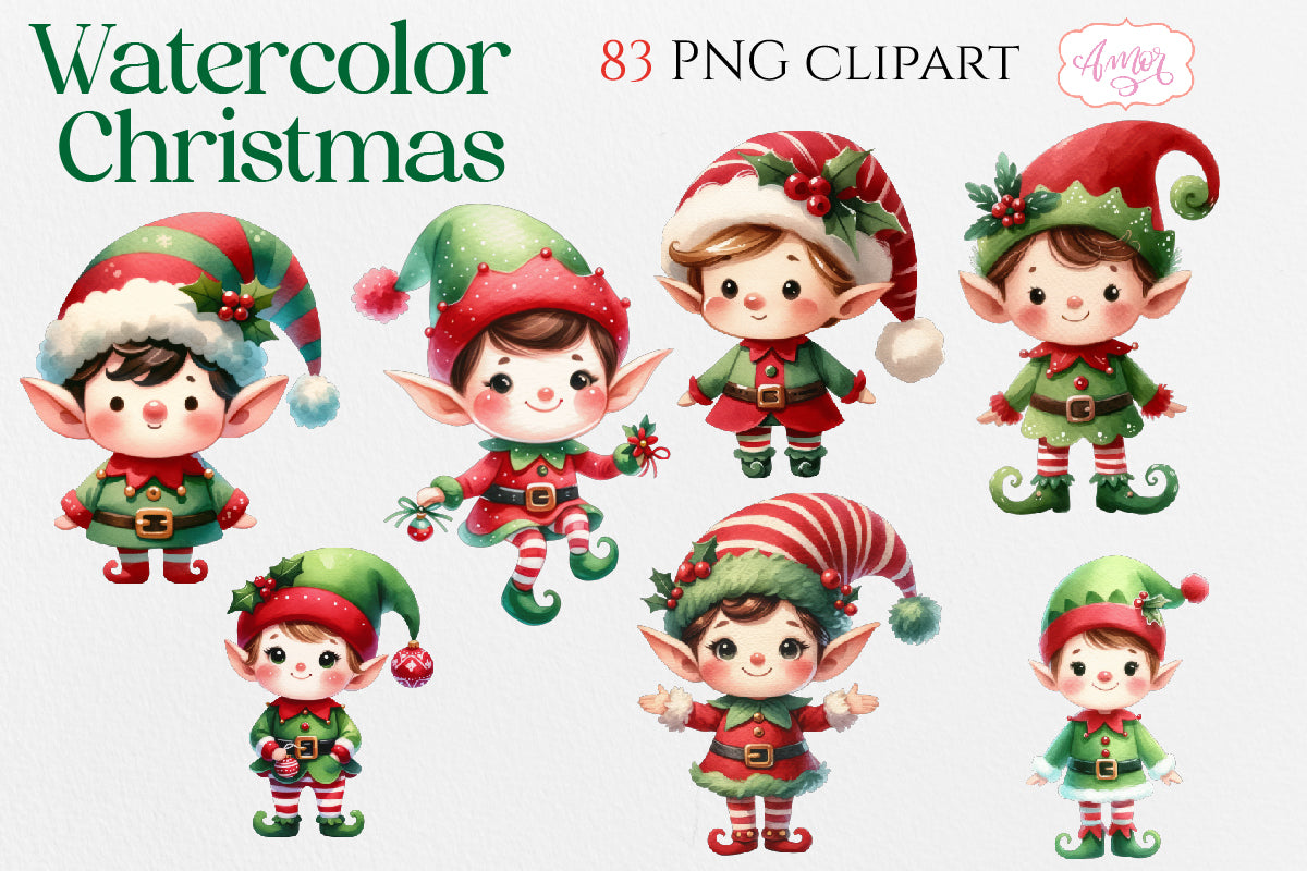 Watercolor Christmas PNG clipart BUNDLE