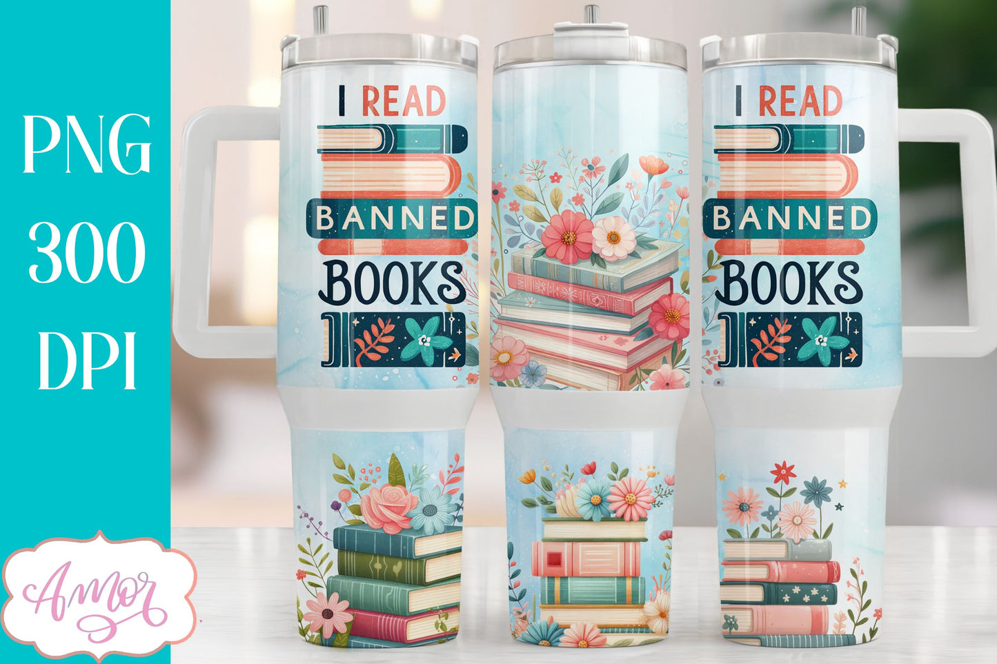 Read banned books 40oz tumbler wrap PNG | Book lover tumbler