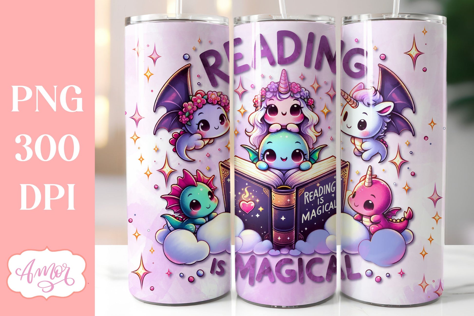 Reading is magical tumbler wrap sublimation PNG | Book lover