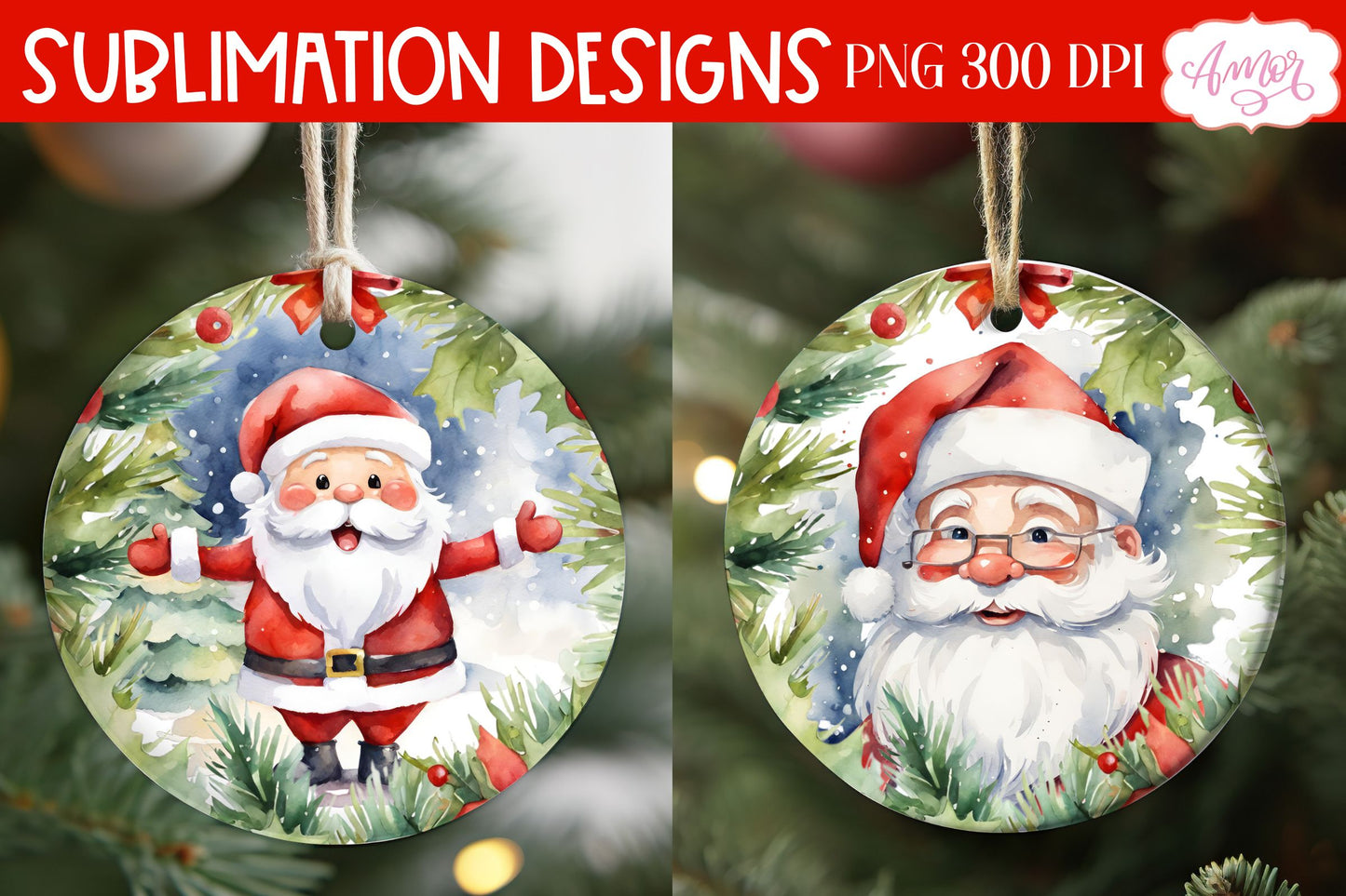 Round christmas ornament PNG sublimation | Santa PNG