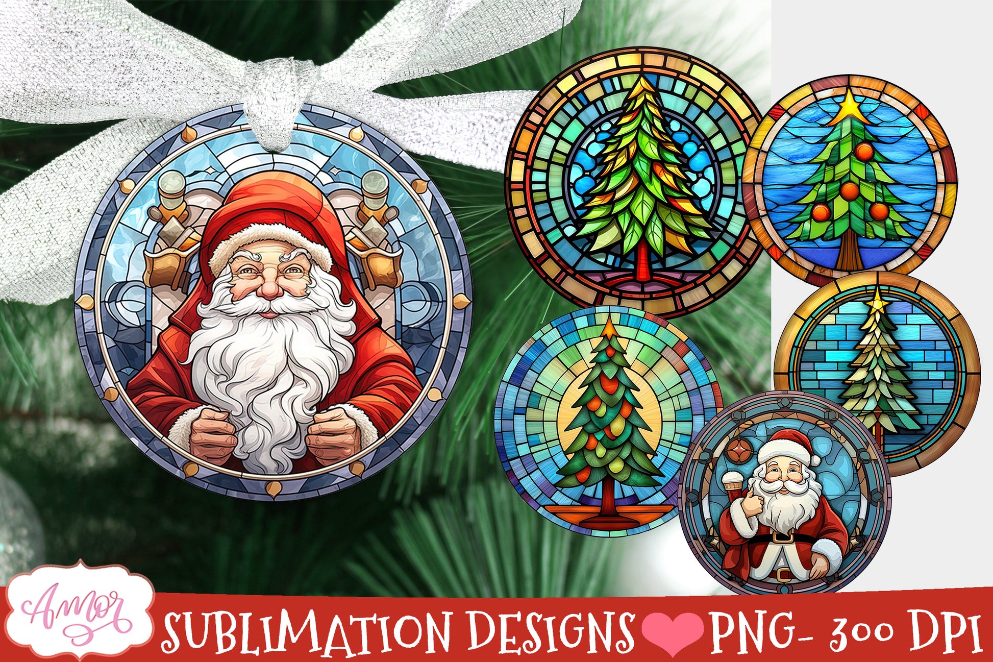 Round stained glass christmas ornament sublimation