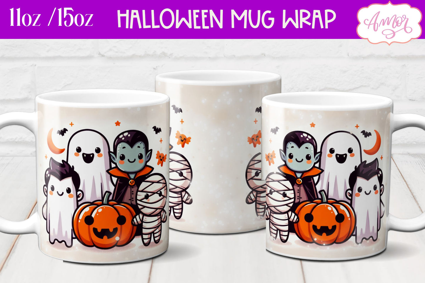 Spooky cute mug wrap PNG for sublimation | Halloween crew mug