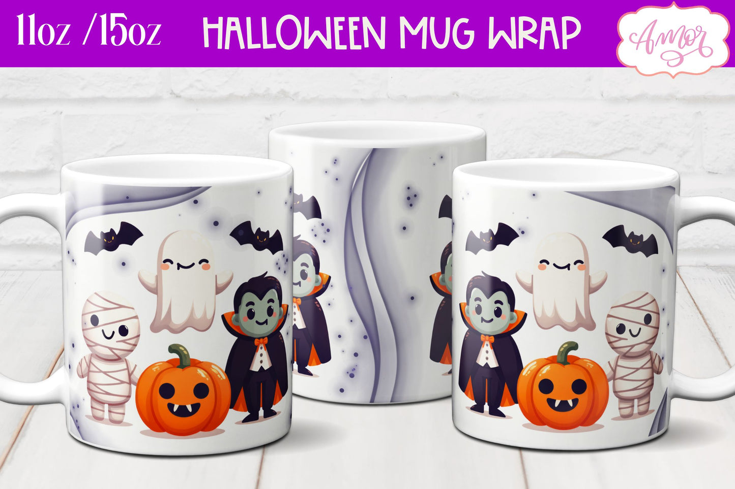 Spooky cute mug wrap PNG for sublimation | Halloween crew mug