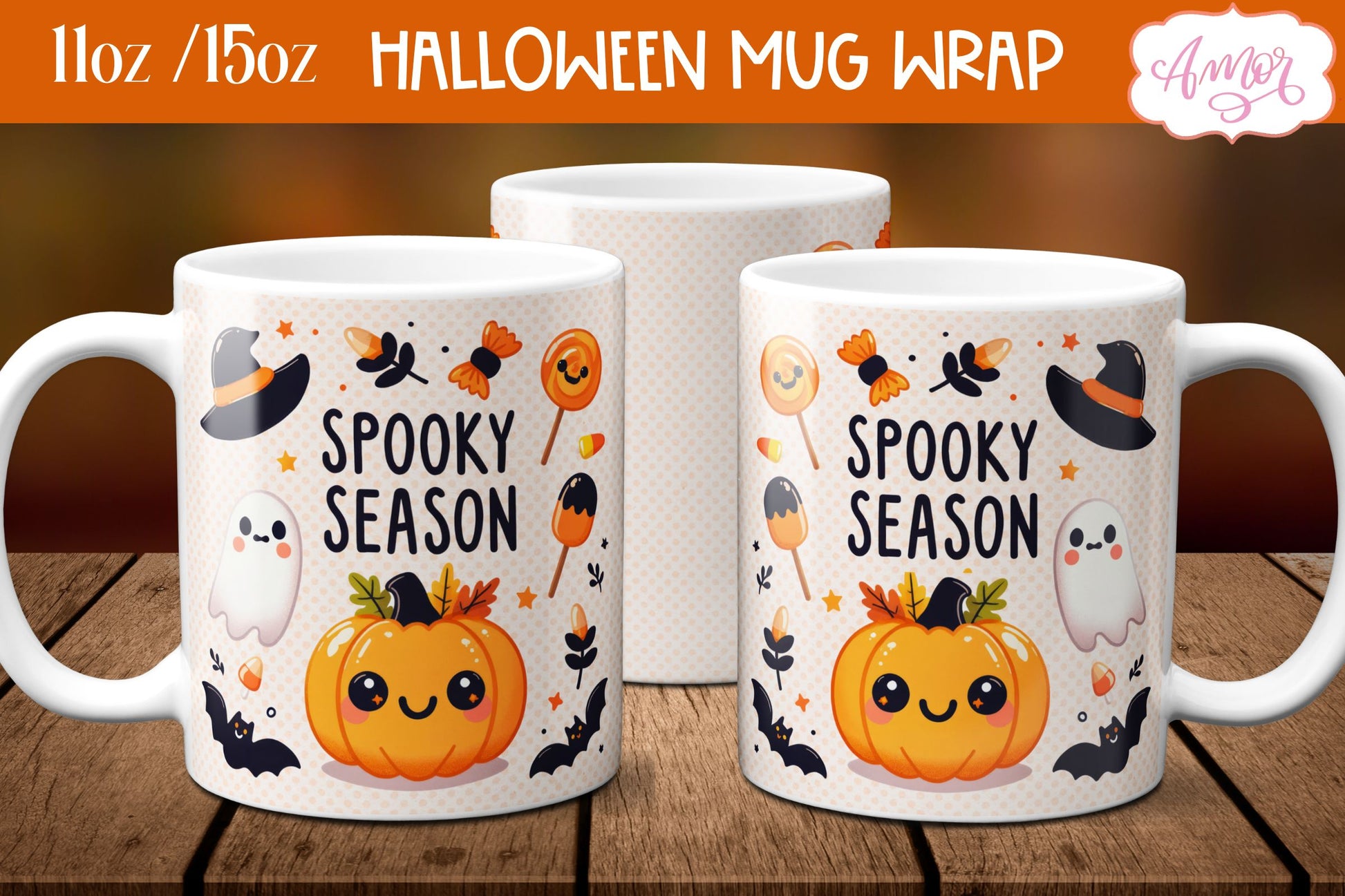 Spooky season mug wrap PNG for sublimation | Halloween mug