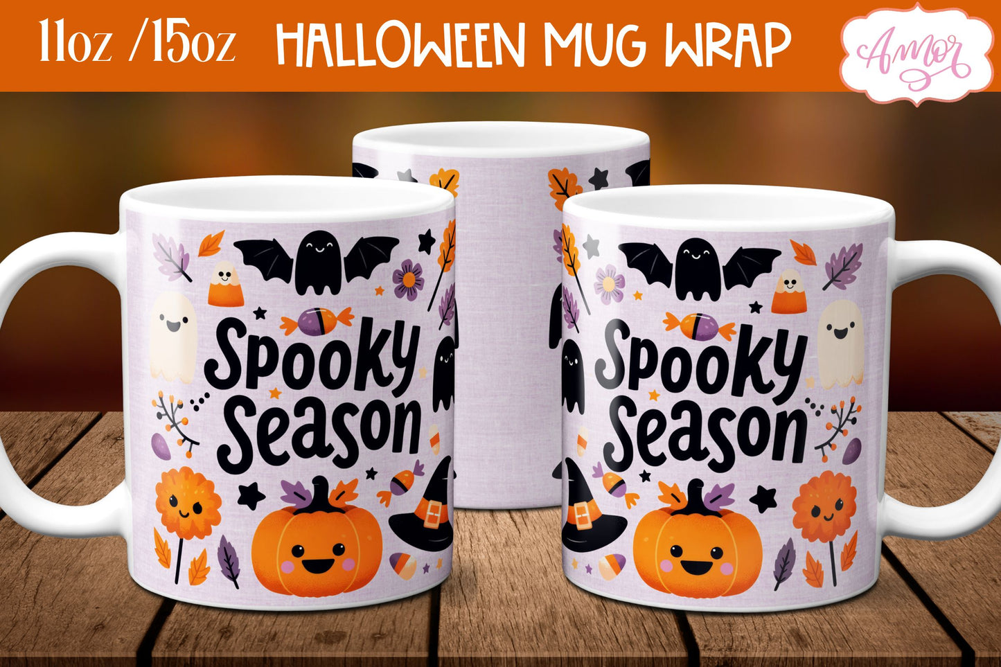 Spooky season mug wrap PNG for sublimation | Halloween mug