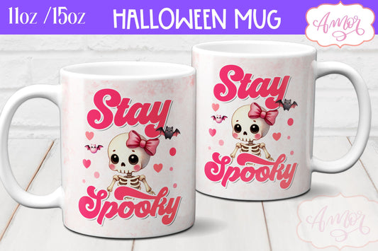 Stay spooky mug wrap sublimation PNG | Pink Halloween mug PNG