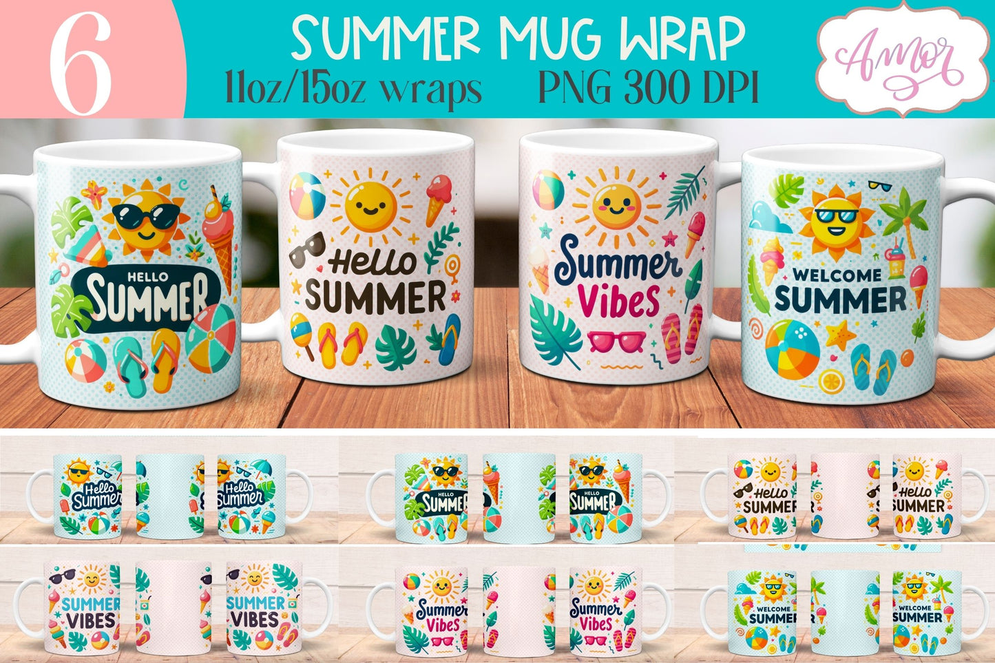 Summer Mug Wraps for Sublimation BUNDLE | Cute Holidays mug