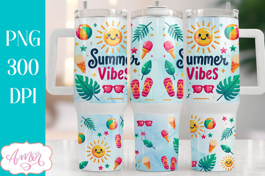 Summer vibes 40oz tumbler wrap PNG | Vacation tumbler design