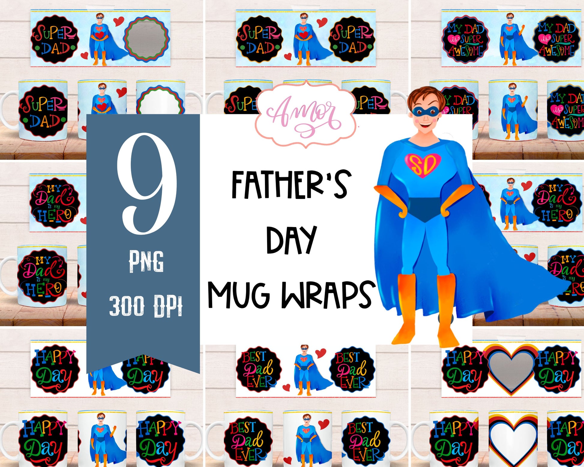 Super Dad Mug Wrap PNG Bundle for Father's Day