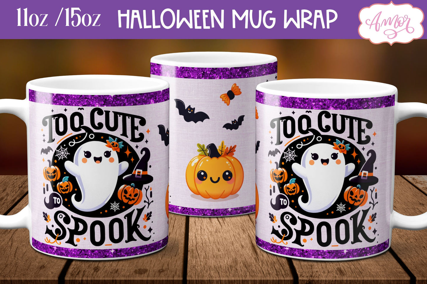 Too cute to spook mug wrap PNG for Halloween sublimation