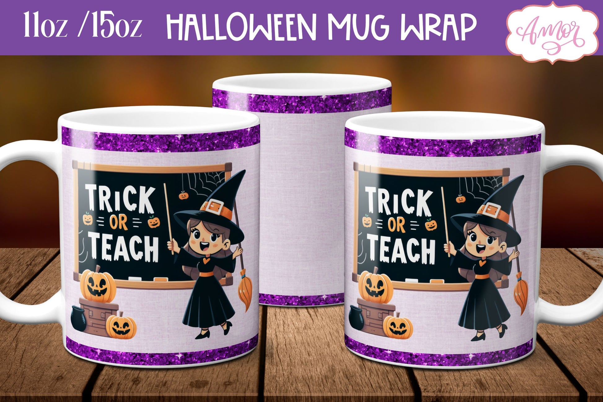 Trick or teach mug wrap PNG | Teacher Halloween mug design