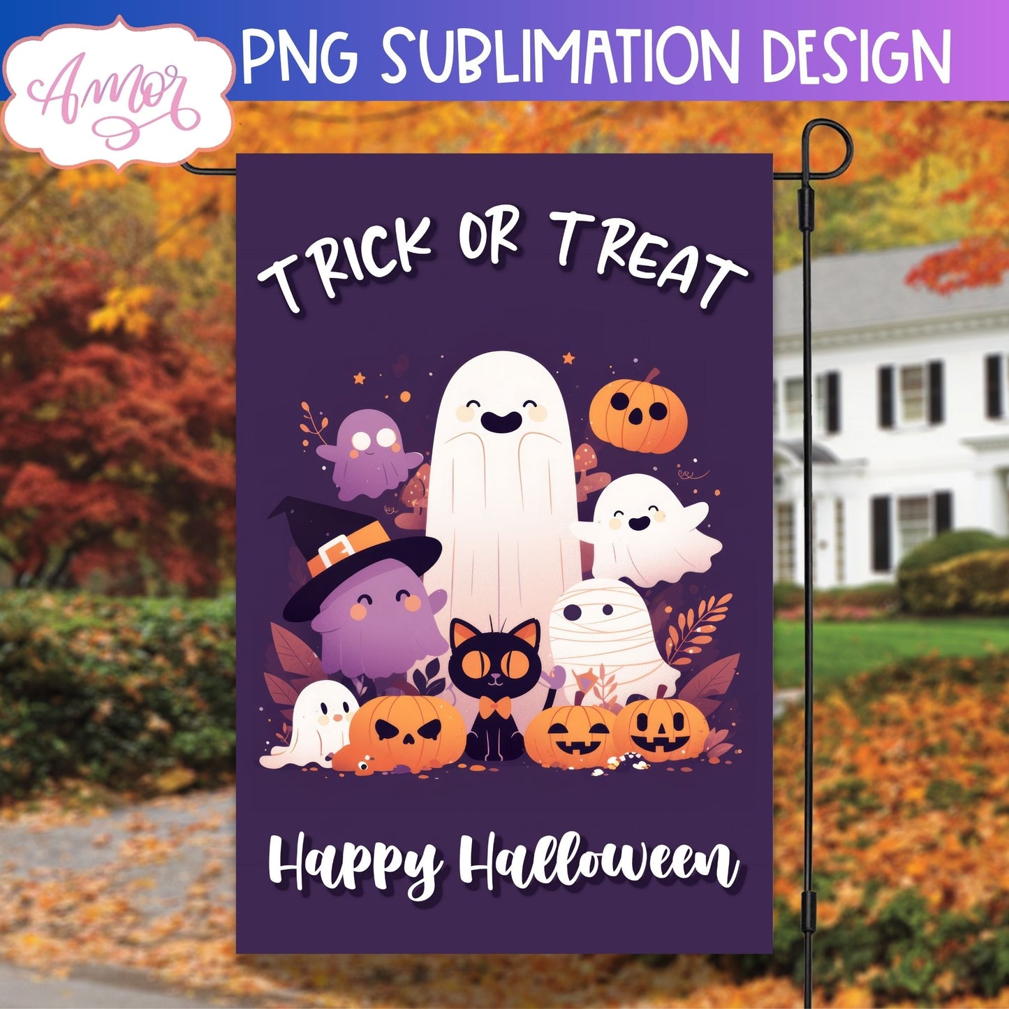 Trick or treat garden flag sublimation PNG | Halloween flag