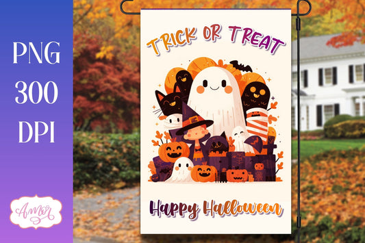 Trick or treat garden flag sublimation PNG | Halloween flag