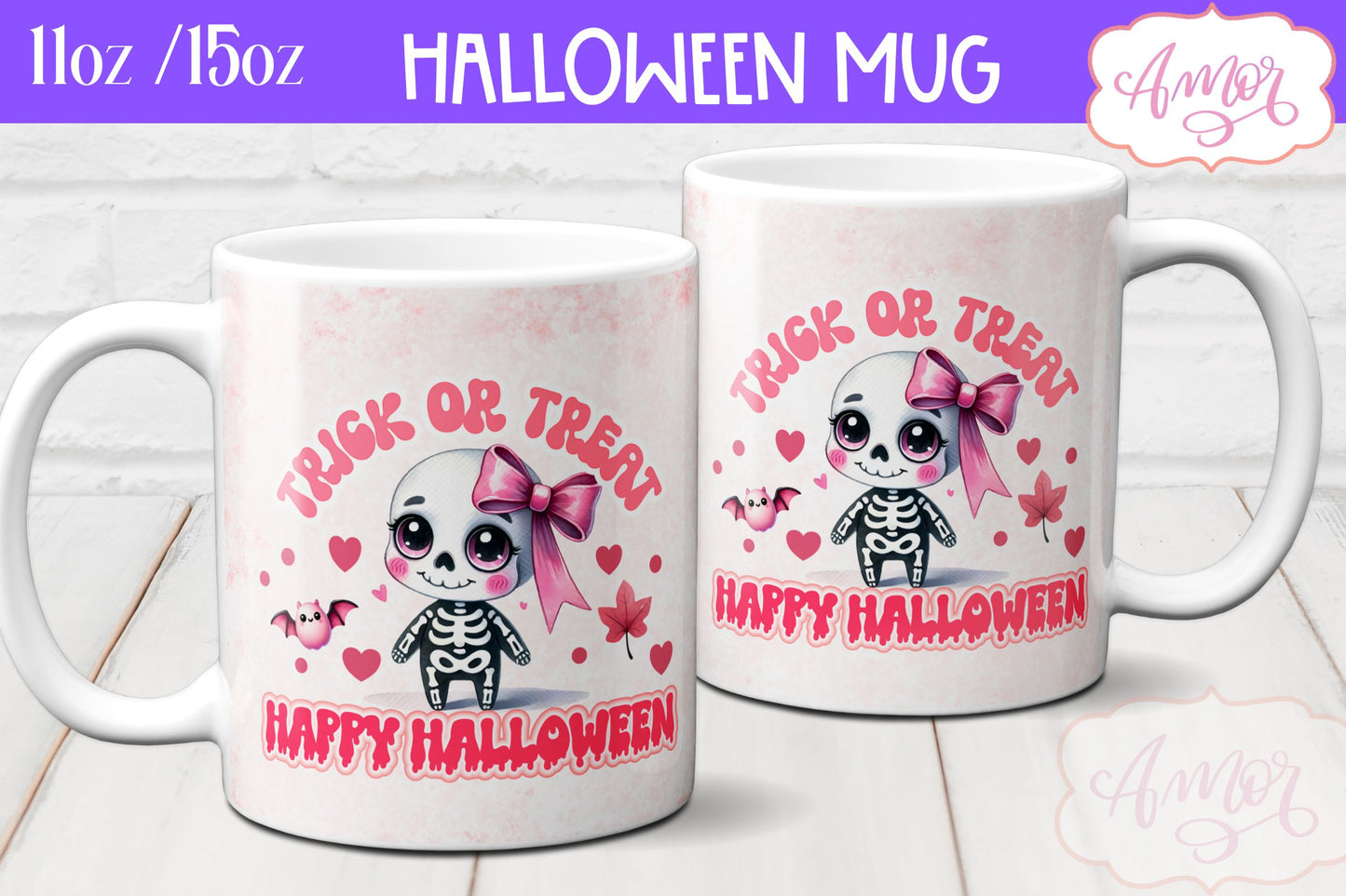 Trick or treat mug wrap sublimation PNG | Pink Halloween mug