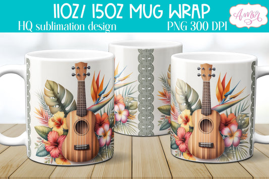 Ukulele Mug Wrap PNG for Sublimation