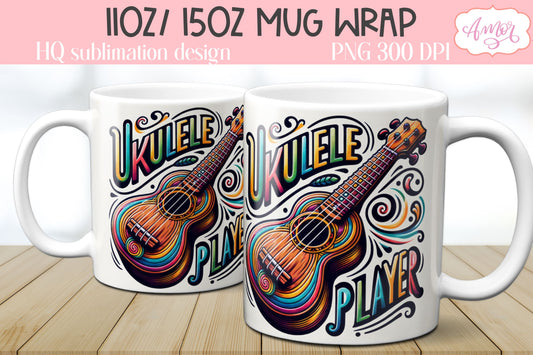 Ukulele Player Mug Wrap PNG for Sublimation