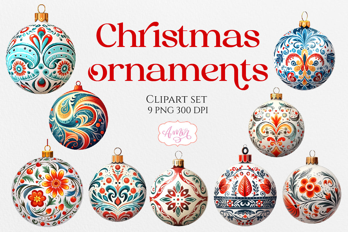 Watercolor Christmas ornaments Clipart PNG for sublimation