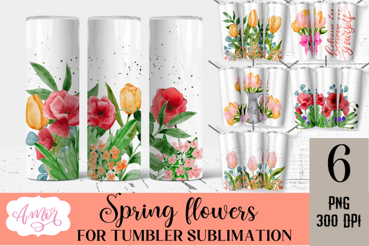 Watercolor Spring Floral Tumbler Wrap for Sublimation BUNDLE