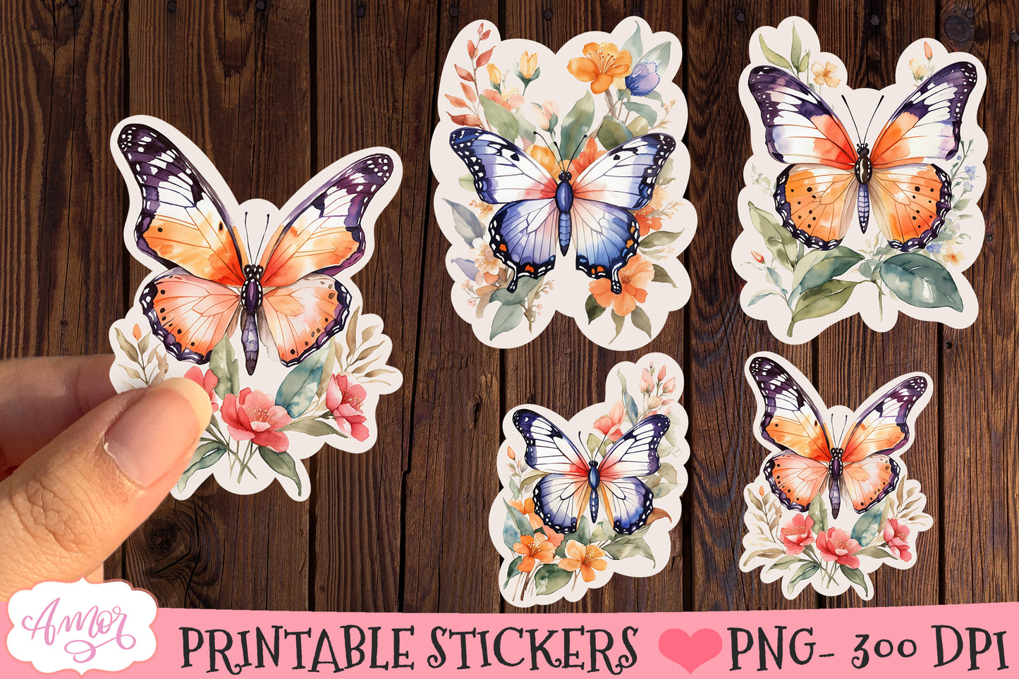 Watercolor butterfly stickers for Cricut Print and Cut