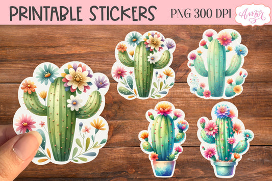 Watercolor cactus stickers for Cricut Print and Cut