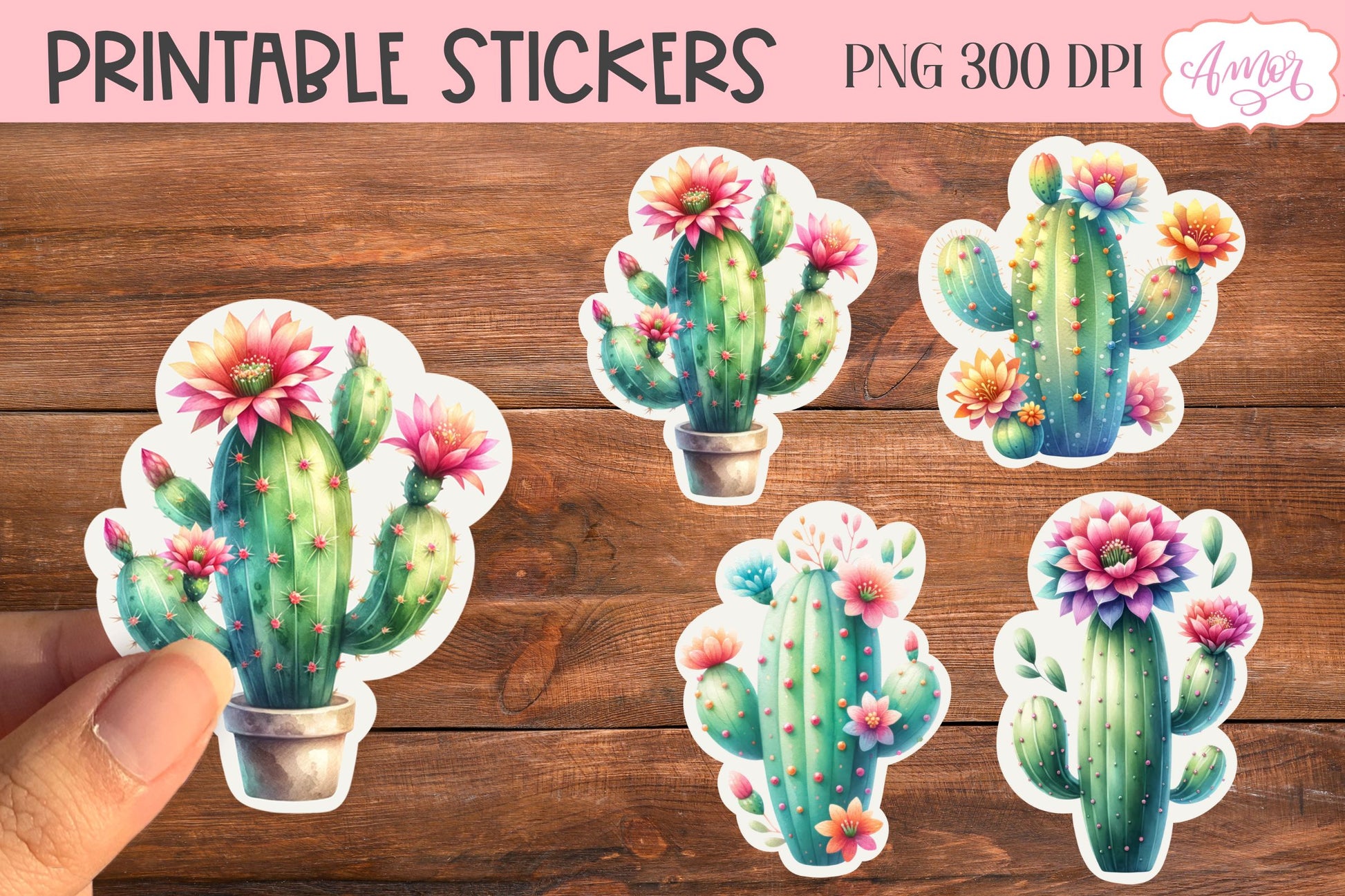Watercolor cactus stickers for Cricut Print and Cut