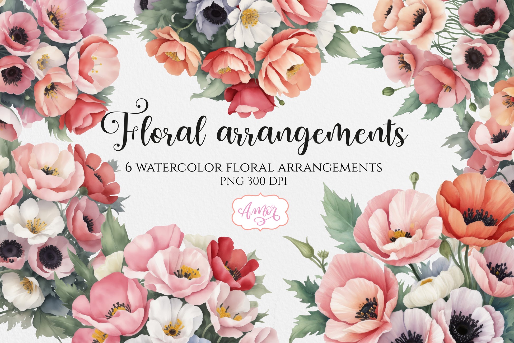 Watercolor floral bouquets clipart PNG | Spring sublimation