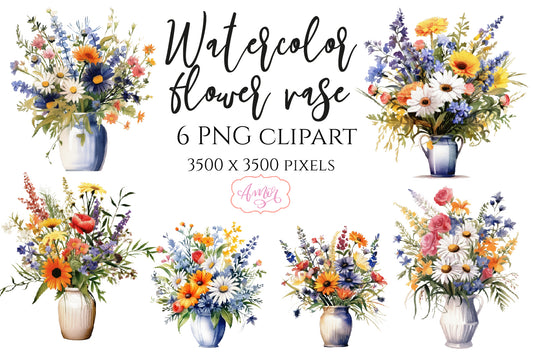 Watercolor flower vase PNG clipart | Spring sublimation PNG