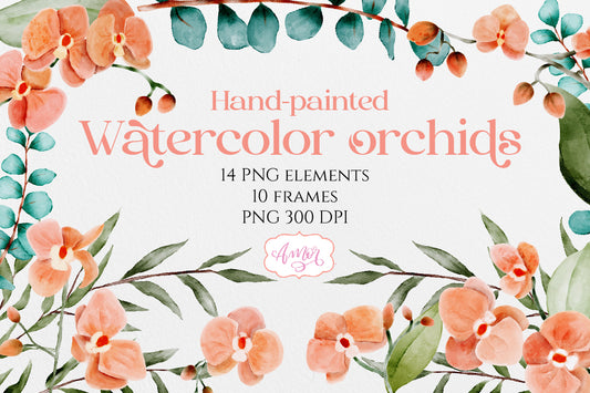 Watercolor orchids clipart PNG | Hand painted flowers PNG