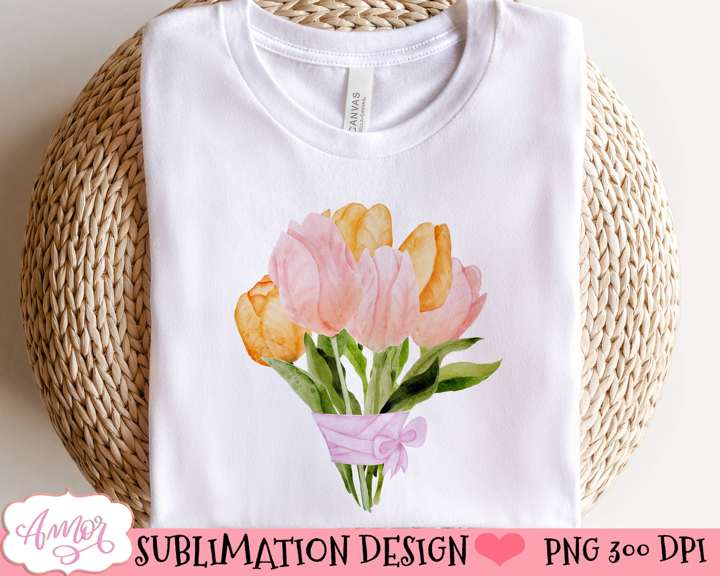 Watercolor tulips bouquet PNG for sublimation | Spring mug