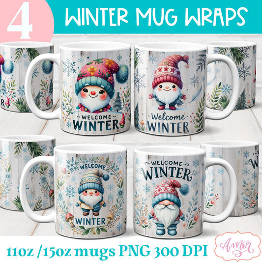 Welcome winter Mug Wrap PNG for Sublimation | cute gnome png