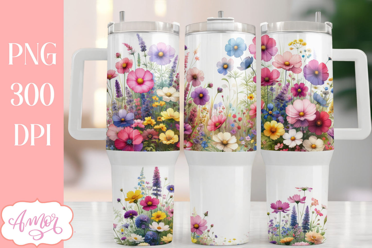 Wildflowers garden 40 oz tumbler PNG for sublimation