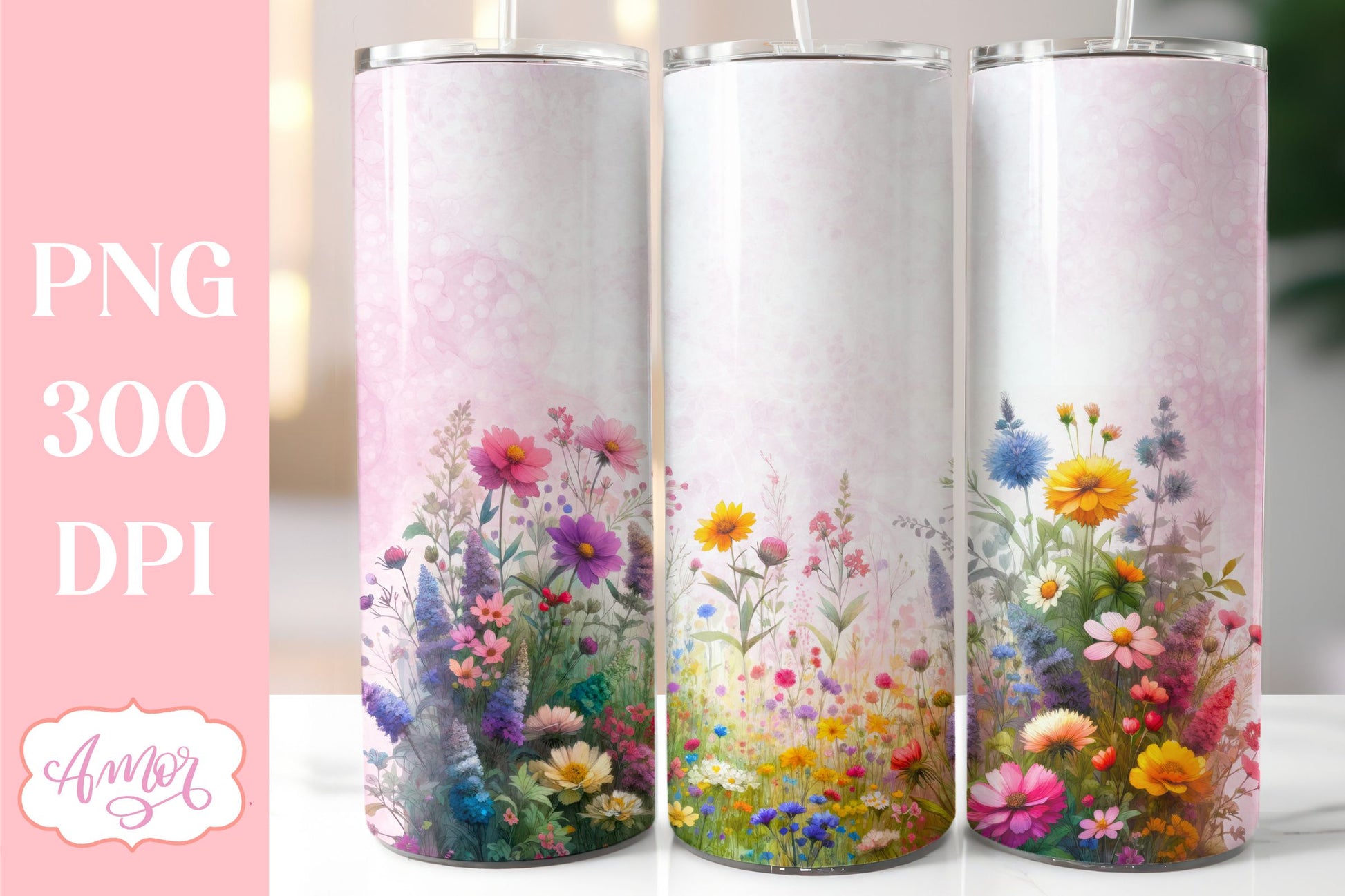 Watercolor wildflowers tumbler PNG | Customizable PNG BUNDLE