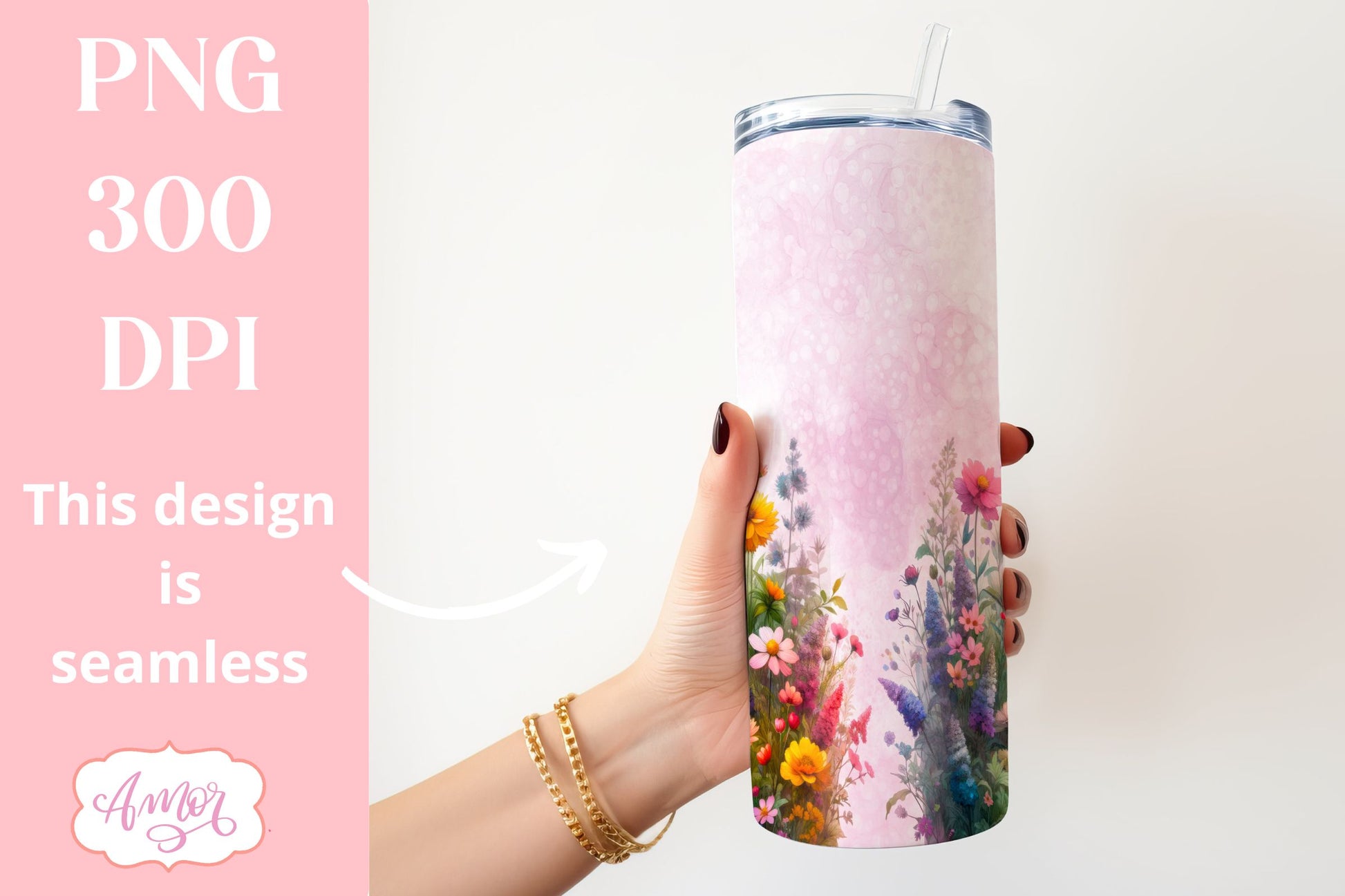 Watercolor wildflowers tumbler PNG | Customizable PNG BUNDLE