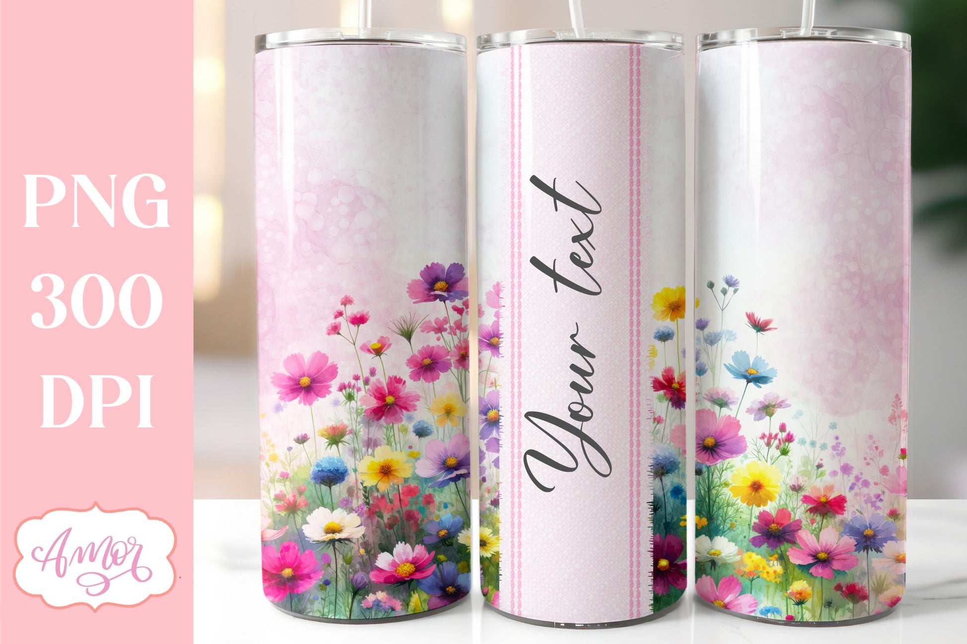 Watercolor wildflowers tumbler PNG | Customizable PNG BUNDLE