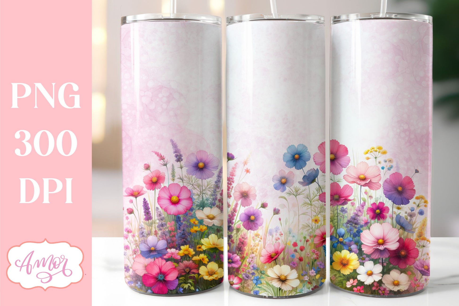 Watercolor wildflowers tumbler PNG | Customizable PNG BUNDLE