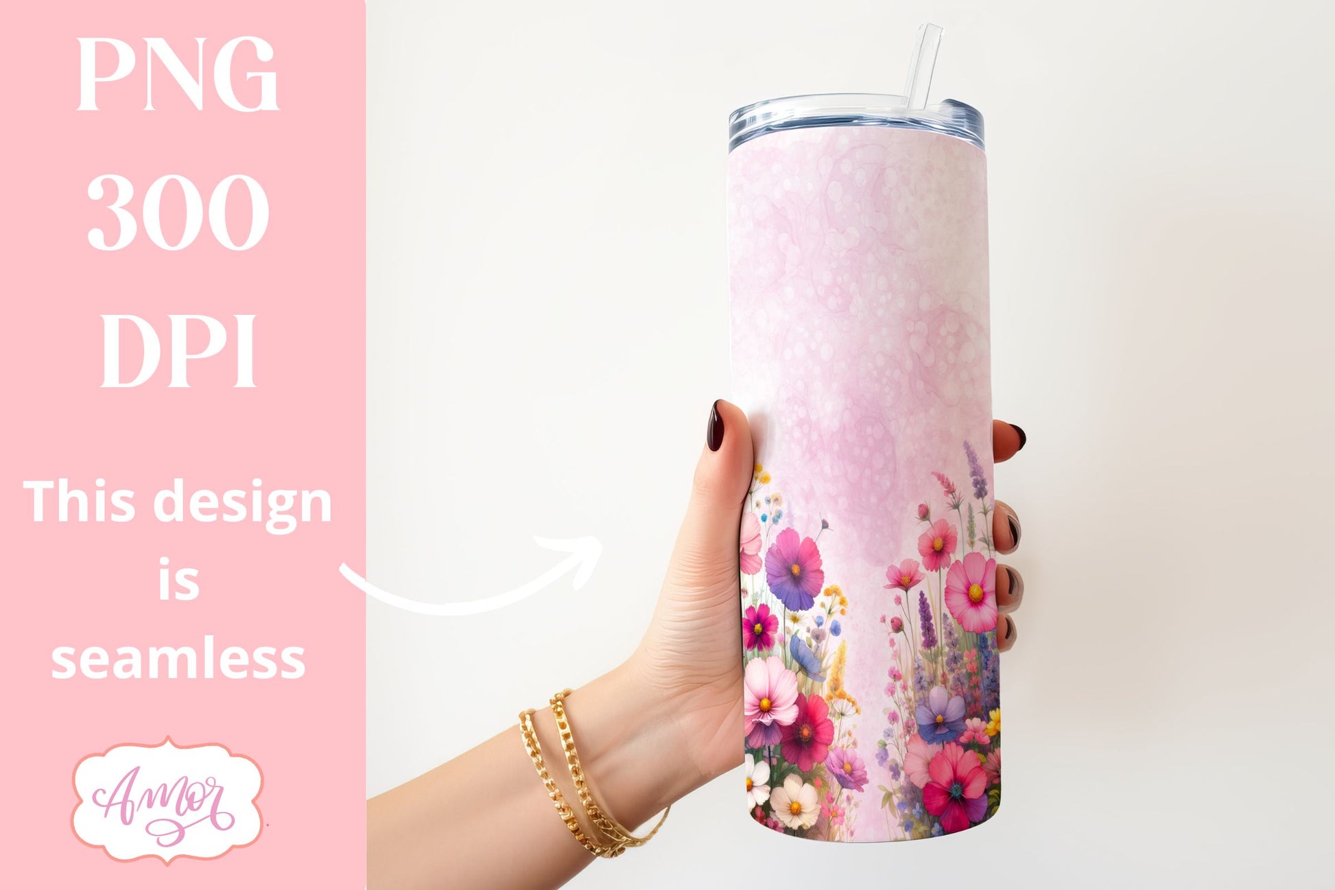 Watercolor wildflowers tumbler PNG | Customizable PNG BUNDLE