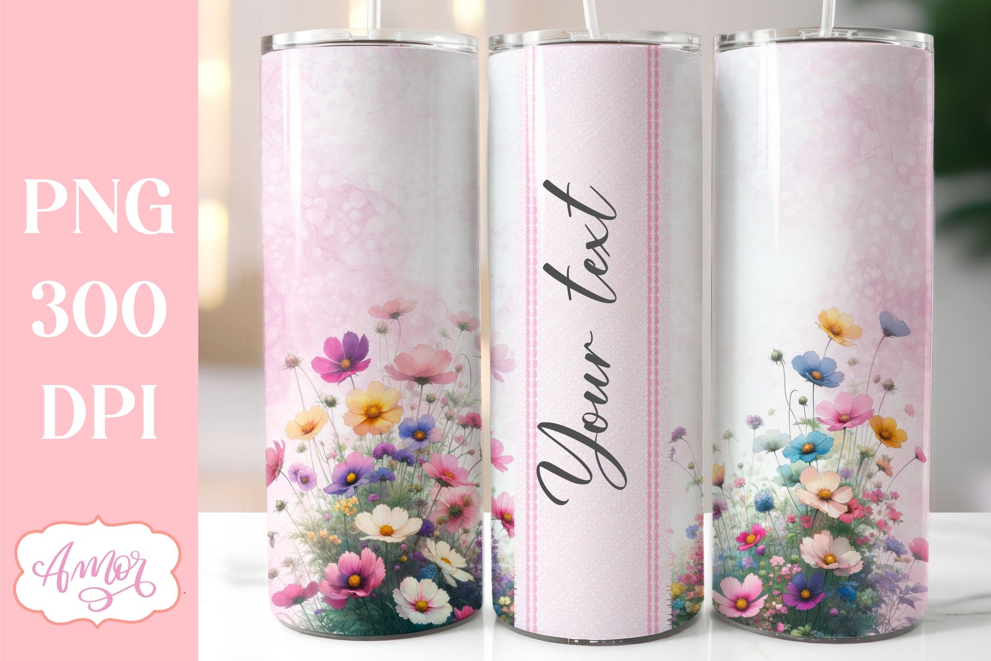 Watercolor wildflowers tumbler PNG | Customizable PNG BUNDLE