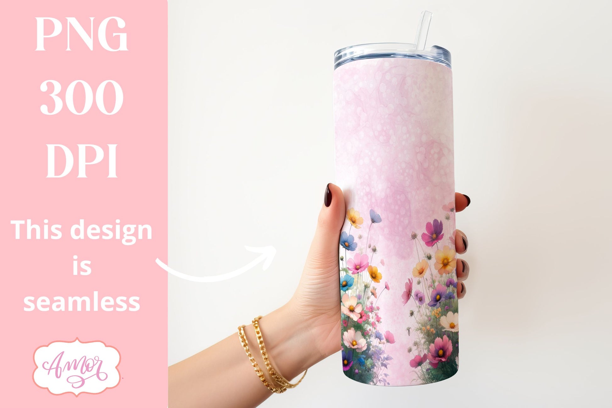 Watercolor wildflowers tumbler PNG | Customizable PNG BUNDLE