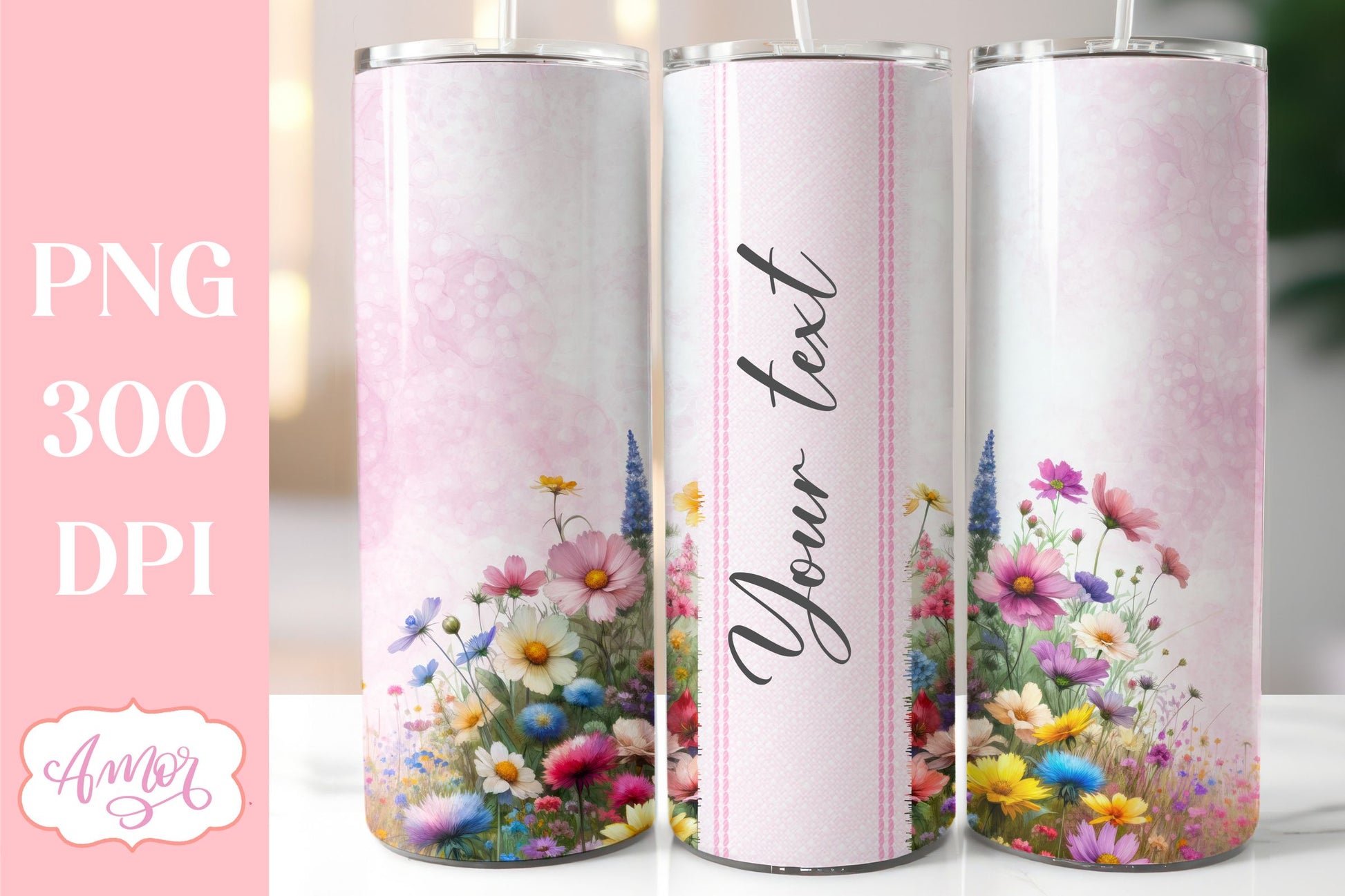 Watercolor wildflowers tumbler PNG | Customizable PNG BUNDLE