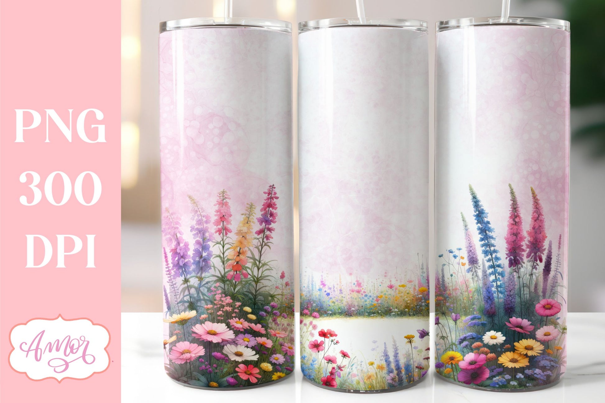 Watercolor wildflowers tumbler PNG | Customizable PNG BUNDLE