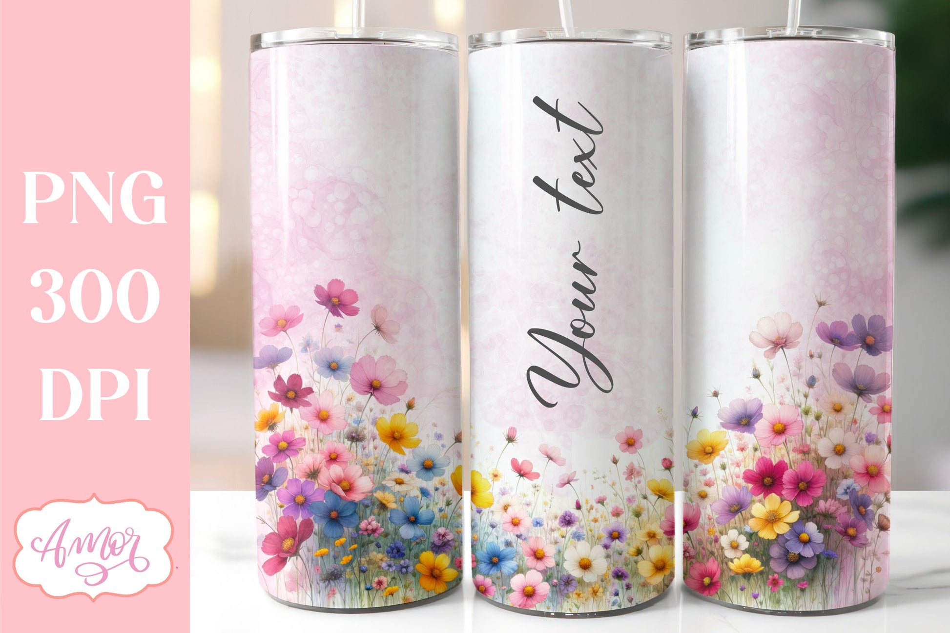 Watercolor wildflowers tumbler PNG | Customizable PNG BUNDLE