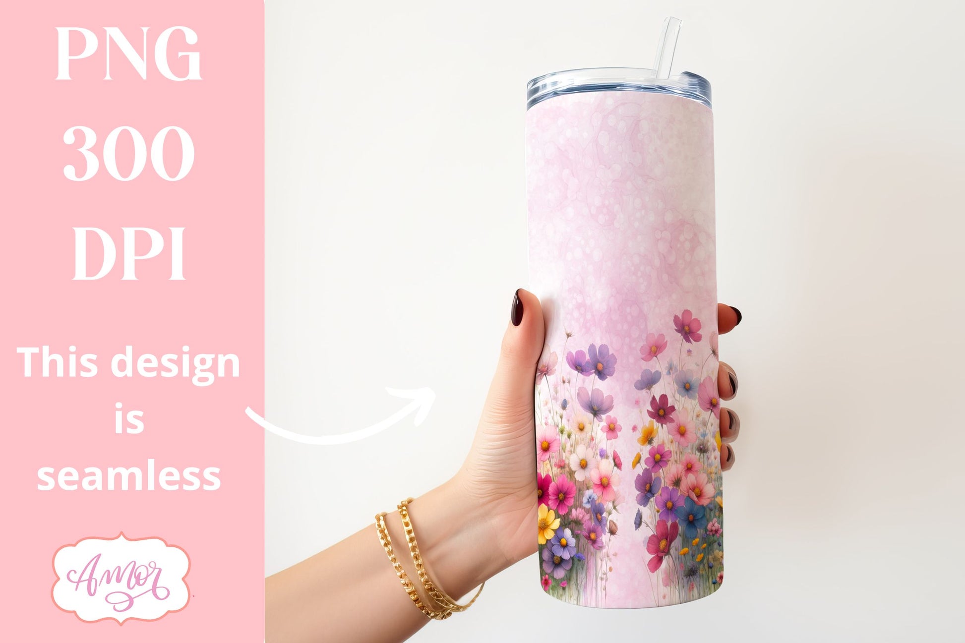 Watercolor wildflowers tumbler PNG | Customizable PNG BUNDLE