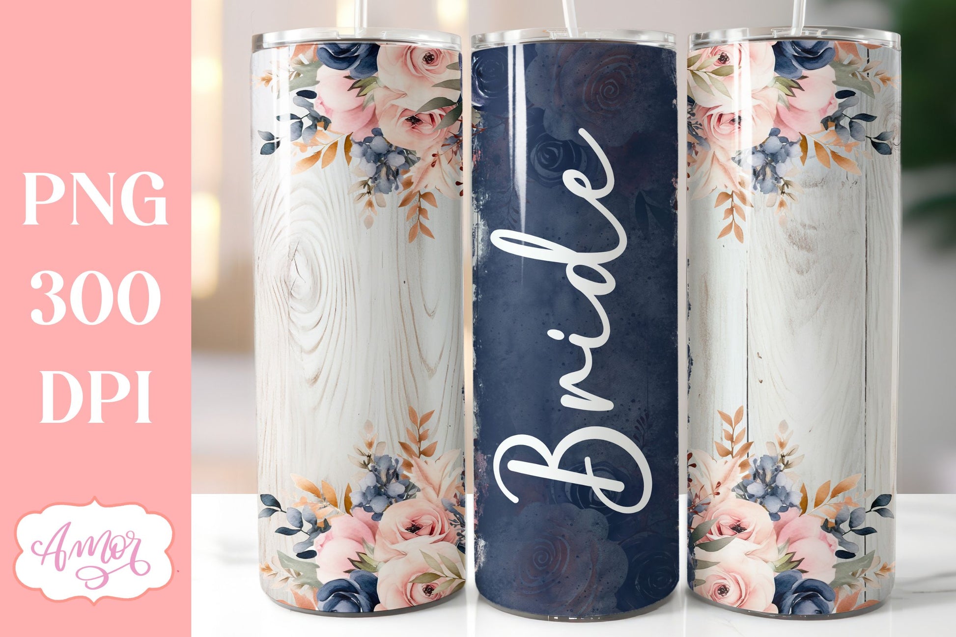 Navy and blush wedding Tumbler Wraps sublimation BUNDLE