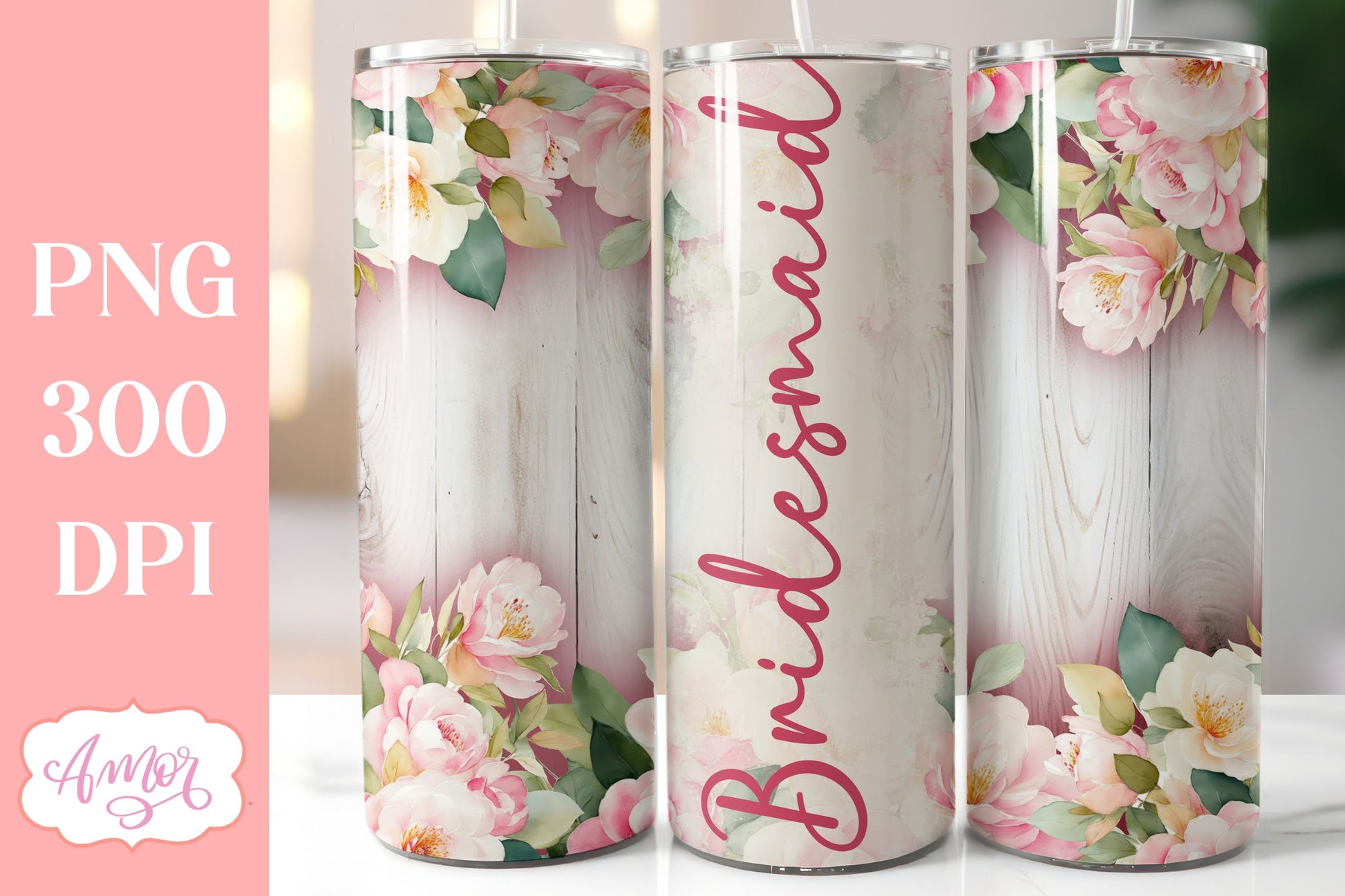 Wood and flowers wedding Tumbler Wraps sublimation BUNDLE