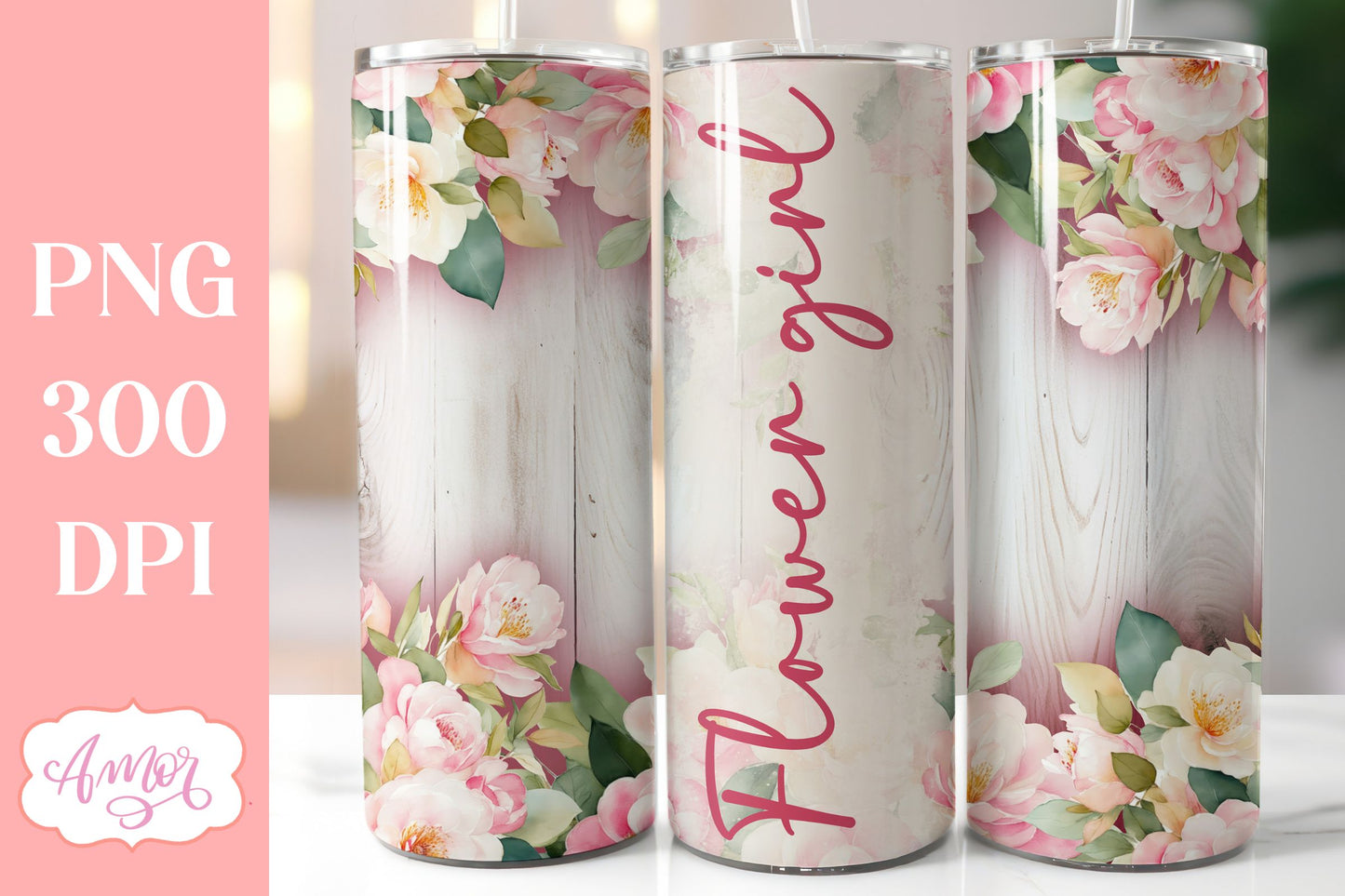 Wood and flowers wedding Tumbler Wraps sublimation BUNDLE