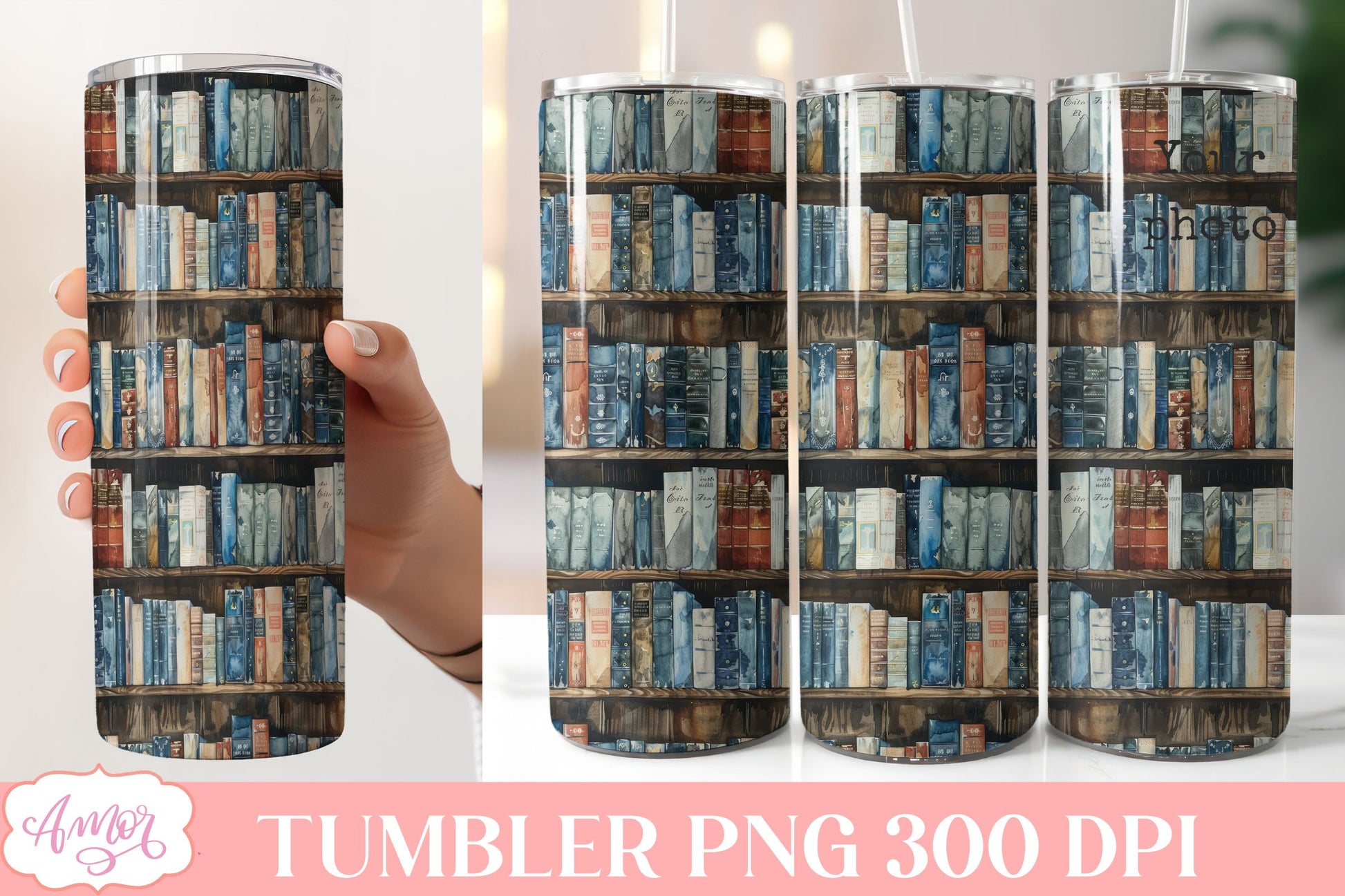 Library tumbler wrap sublimation PNG | Book lover tumbler